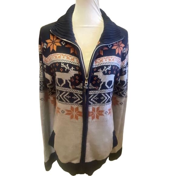 Soul Star Full Zip Mock Collar Multi-Color Winter Design Cardigan Size X-Large - Picture 2 of 16